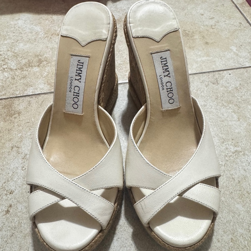Jimmy Choo Women's Cream Wedge Sandals 37